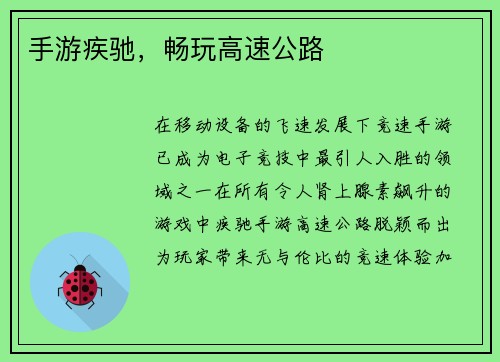 手游疾驰，畅玩高速公路