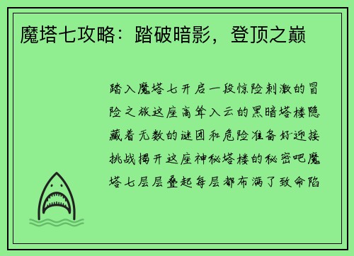 魔塔七攻略：踏破暗影，登顶之巅